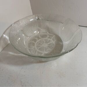 Vintage clear glass etched 10” salad serving bowl made in Indonesia